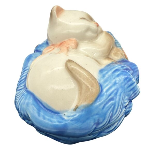 Vtg Avon Sleeping Kitty Cat Figurine Laundry Basket Potpourri Sachet Collectible - Picture 4 of 10